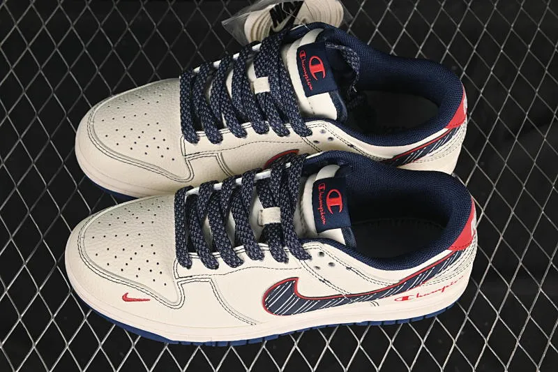 All categories Nk SB Dunk Series Nk SB Dunk Low High-end customized low-top sneakers Nike SB Dunk Low Champion co-branded beige blue red Anniversary high-end customized low-top casual sneakers QW5836-017